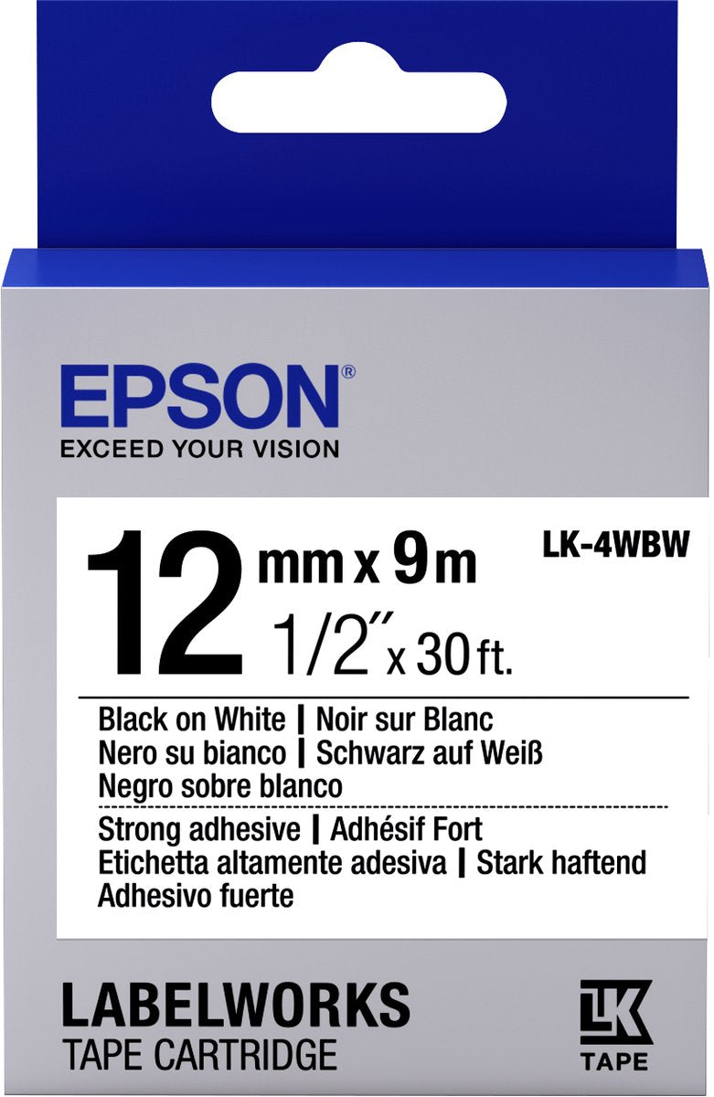 Ruban adhésif fort Epson - lk-4wbw strng adh blk wht 12 9