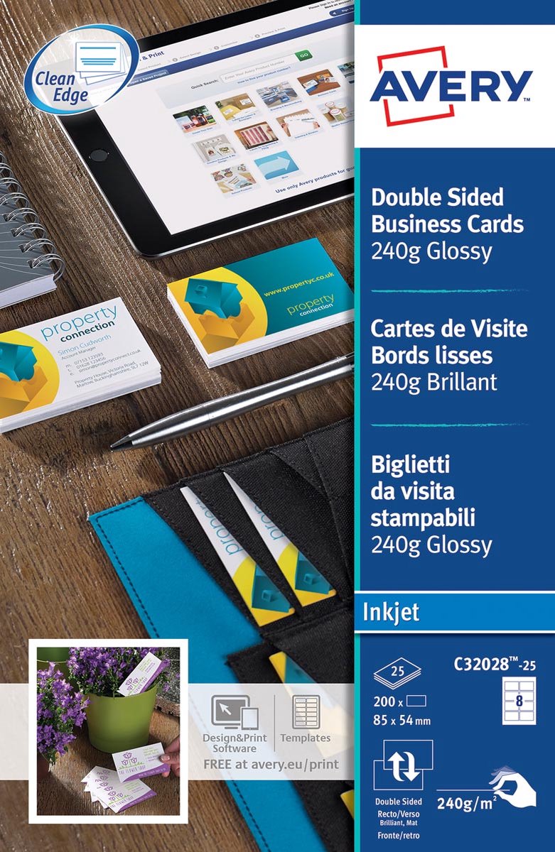 Cartes de visite sans marque sans marque de marque privée Avery C32028-25 brillantes