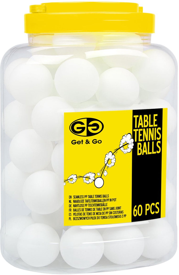 Balles de tennis de table Get Go - pp - en pot - 60 pièces - blanches
