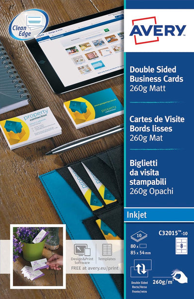 Cartes de visite Avery pour jet d'encre quick clean mat 80 cartes 260 g m��