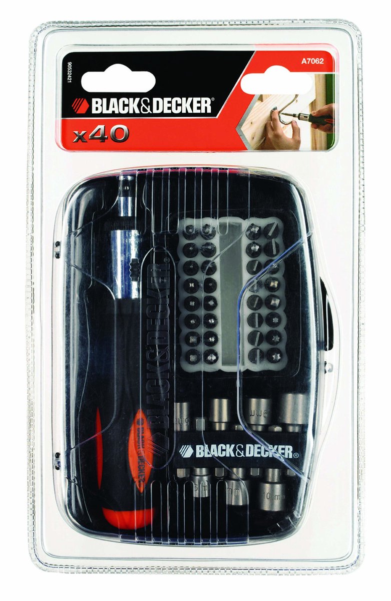 Black+decker série a7062 - jeu de tournevis - 40 pièces - système à cliquet - poignée ergonomique - étui inclus