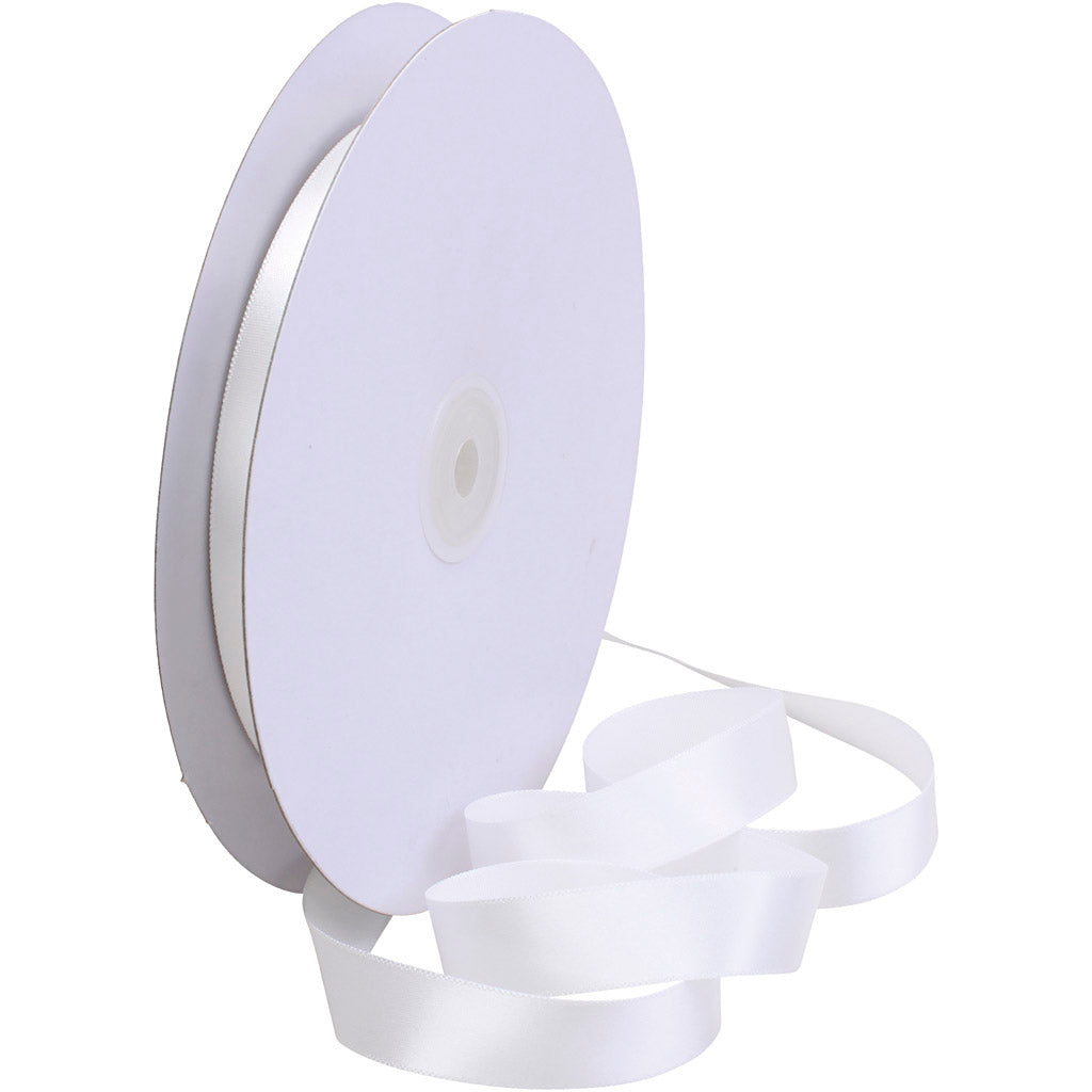 Ruban de satin de la société Creativ, b: 15 mm, blanc, 50 m 1 rouleau