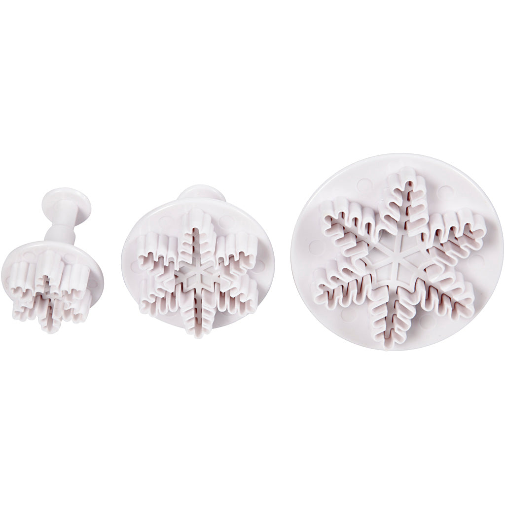 Creativ company emporte-pièces avec tampon, flocon de neige, d 3,2+4,8+6,5 cm, blanc, 3 pièces 1 boîte