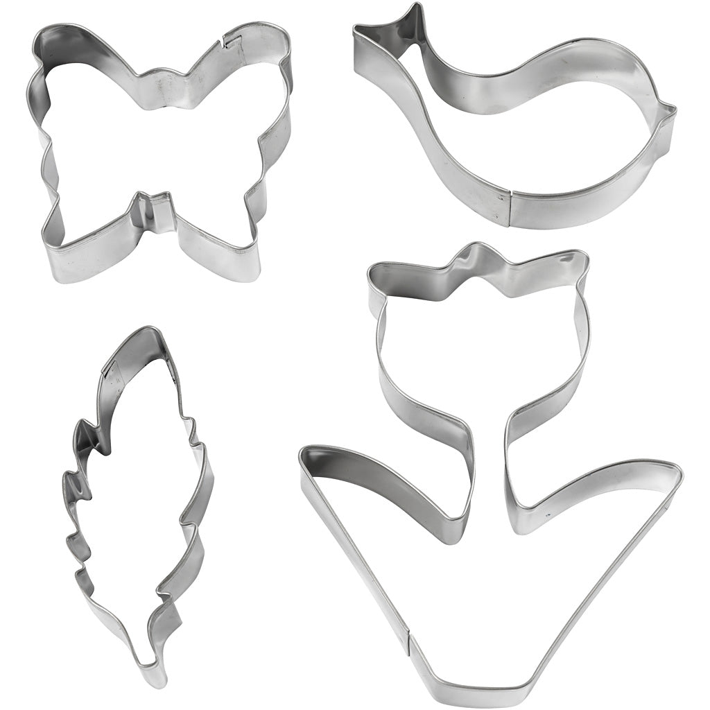 Emporte-pièces Creativ company, fleur, oiseau, papillon, plume, h : 11 cm, 4 pièces 1 boîte