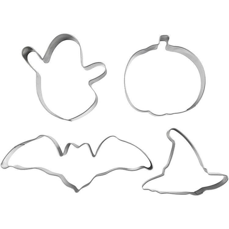 Emporte-pièces Creativ company, fantôme, citrouille, chapeau de sorcière, chauve-souris, h : 2 cm, dim. 7-12,4 cm, 4 pièces 1 boîte