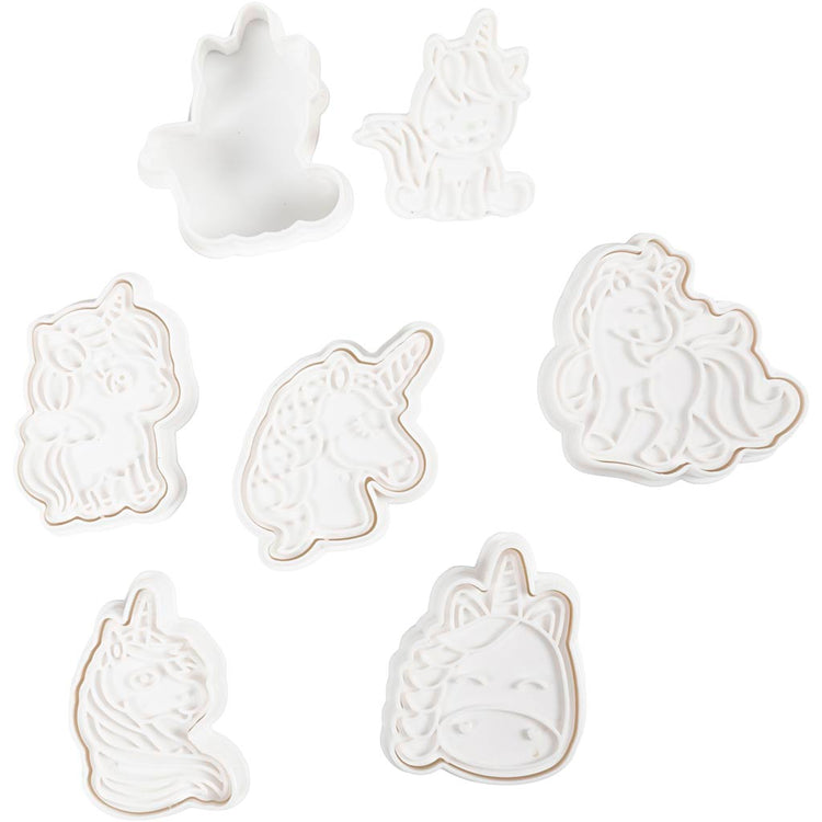 Creativ company emporte-pièces avec tampon, licorne, taille 6-7,5 cm, blanc, 6 pièces 1 boîte
