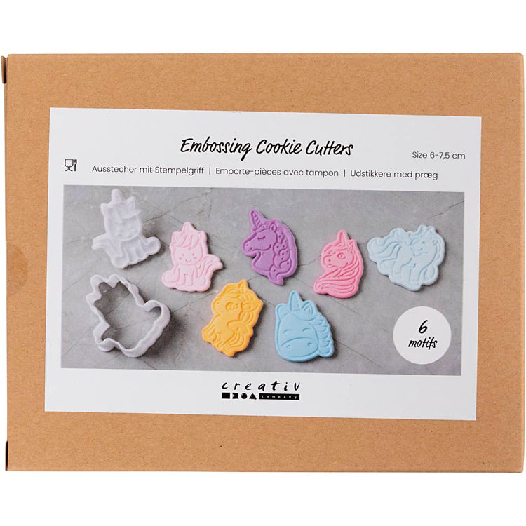 Creativ company emporte-pièces avec tampon, licorne, taille 6-7,5 cm, blanc, 6 pièces 1 boîte