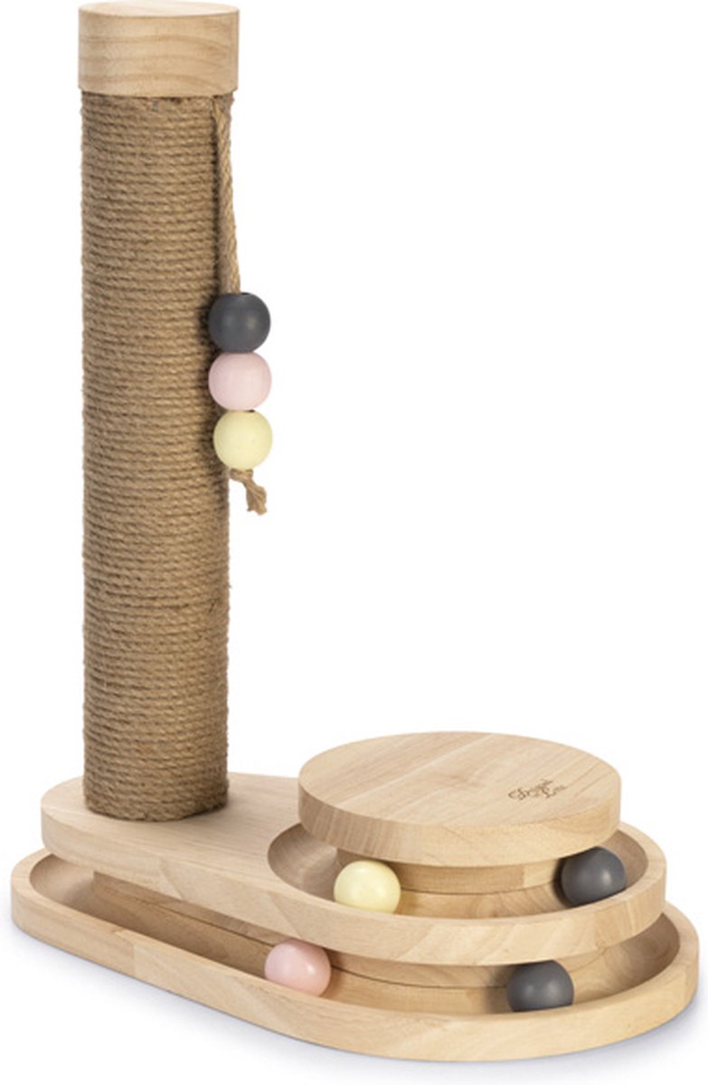 Conçu par Lotte Inez Griffoir - bois de jute - avec tour de jeu avec balles - marron - 38x25,5x47,5 cm
