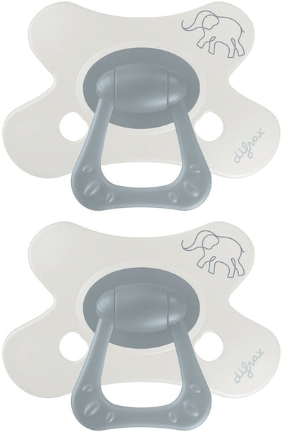 Sucette naturelle Difrax - 6 à 12 mois - éléphant - imprimé éléphant gris - 2 pièces