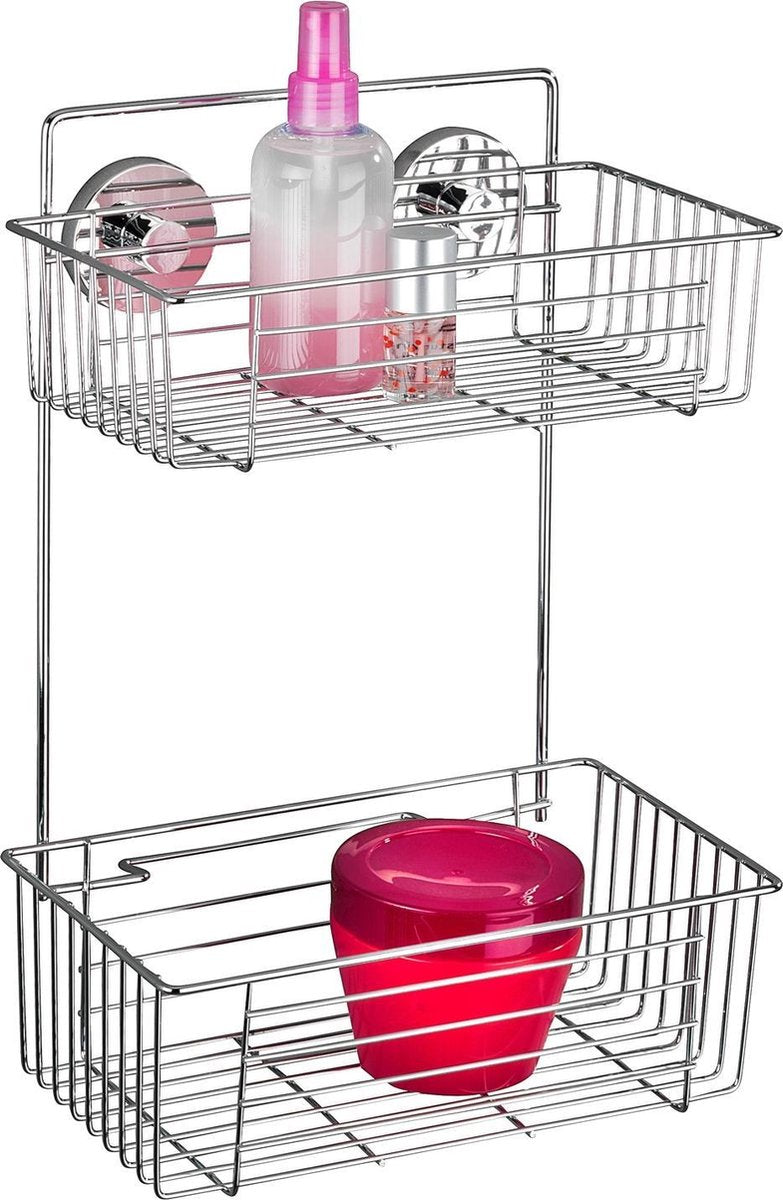 Wenko support mural Vacuum-Loc 2 couches bari chrome 26x17x38cm - support de douche - panier de douche - montage sans perçage
