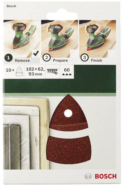 Jeu de feuilles abrasives Bosch pour ponceuses multiples - 10 pièces - 102 x 62 mm - grain 240