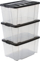 Boîte de rangement Iris handlebox - 45l - plastique - noir transparent - lot de 3