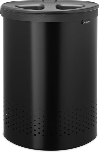 Panier à linge Brabantia - avec couvercle - 55 l - trieur de linge - 2 compartiments - noir mat gris foncé