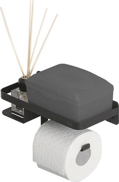 Tiger Caddy - Porte-rouleau de papier toilette avec étagère - Porte-rouleau de papier toilette avec étagère - 24 cm - noir