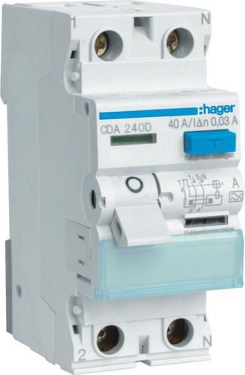 Hager cda240d cda240d disjoncteur différentiel monophasé 2 pôles 40 a 0,03 a