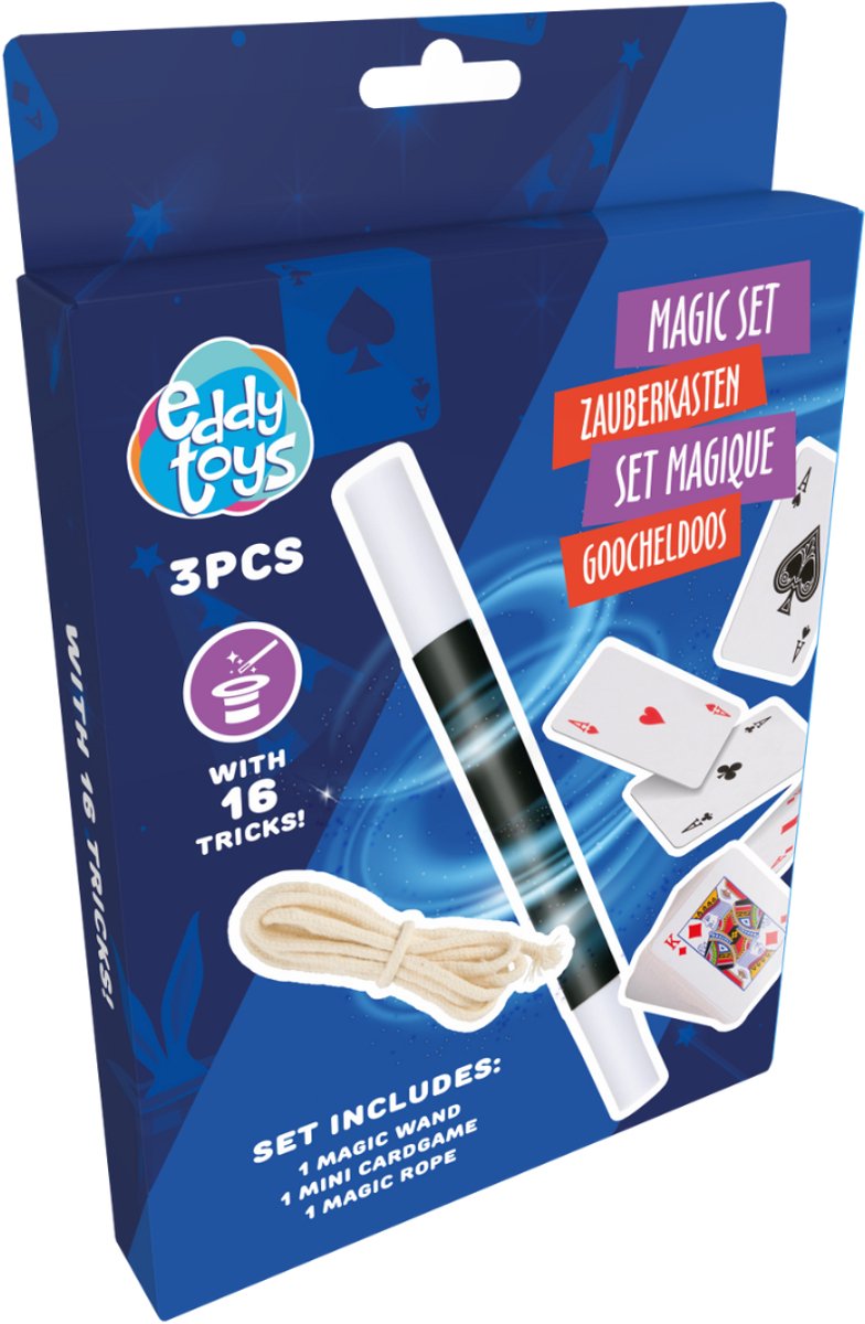 Ensemble magique Eddy Toys pour enfants - Ensemble magique avec baguette magique et cartes - 3 pièces - recevez 1 ensemble aléatoire