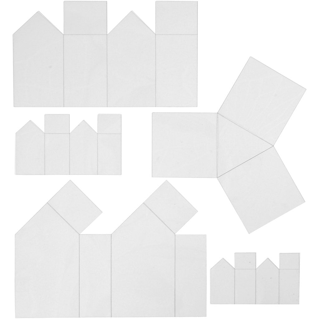 Creativ company moules, maisons et triangles, h : 6-14,5 cm, épaisseur 0,5 mm, transparent, 5 pièces 1 boîte