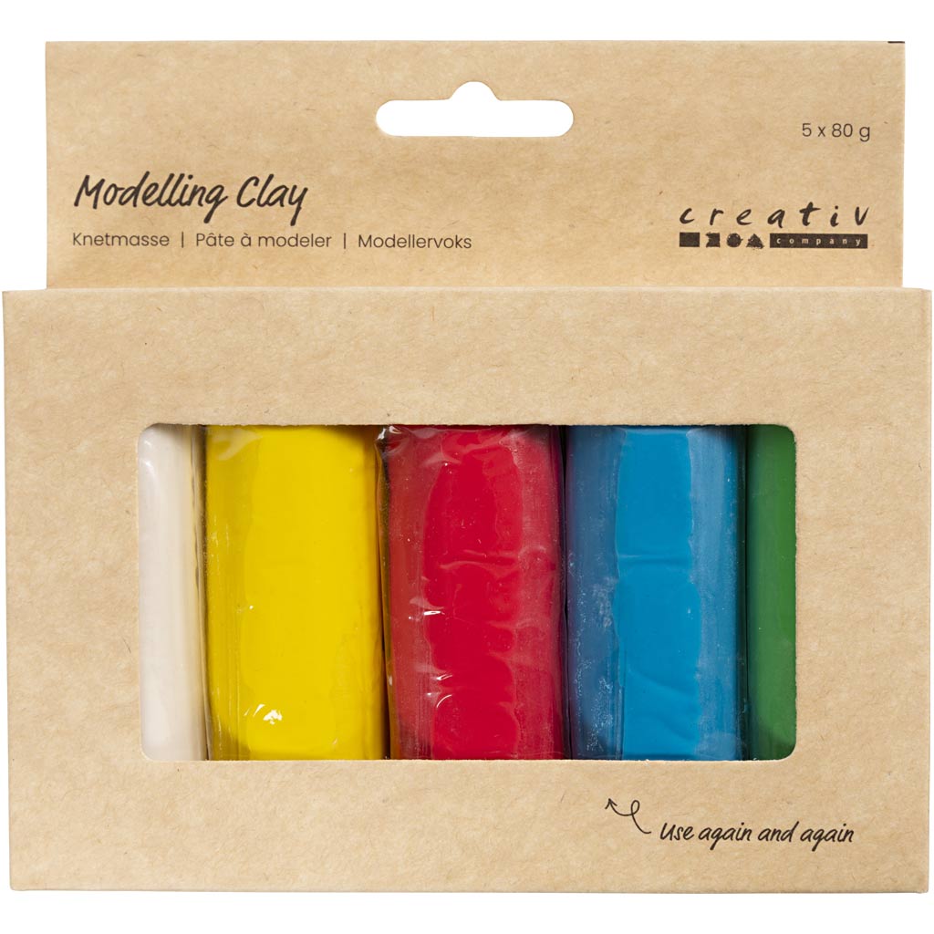 Pâte à modeler Creativ company, h : 9,5 cm, différentes couleurs, 5x80 g 1 boîte