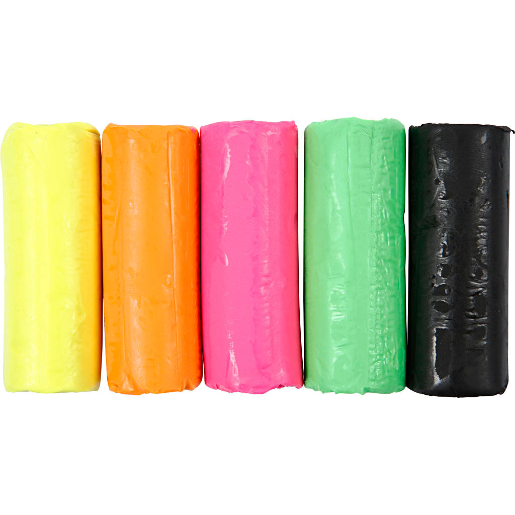 Pâte à modeler Creativ company, h: 9,5 cm, couleurs fluo, 5x80 gr 1 seau