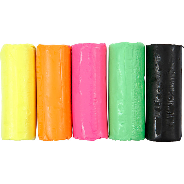 Pâte à modeler Creativ company, h: 9,5 cm, couleurs fluo, 5x80 gr 1 seau