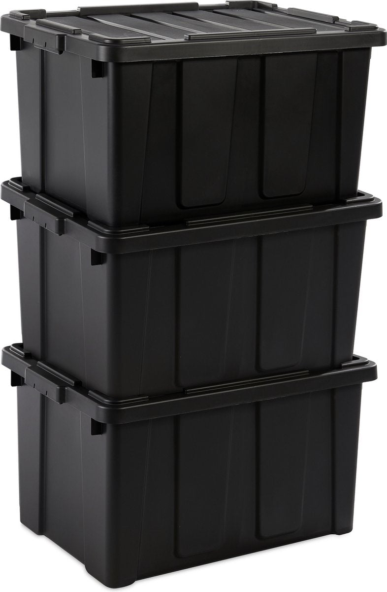 Iris power box boîte de rangement robuste - 68l - 100% plastique recyclé - noir - lot de 3