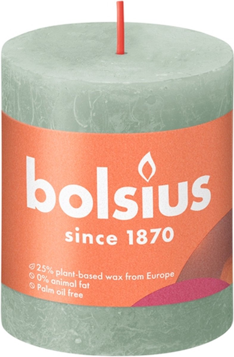 Bougie pilier rustique Bolsius vert jade ø68x80 mm 30 heures (4 pièces)