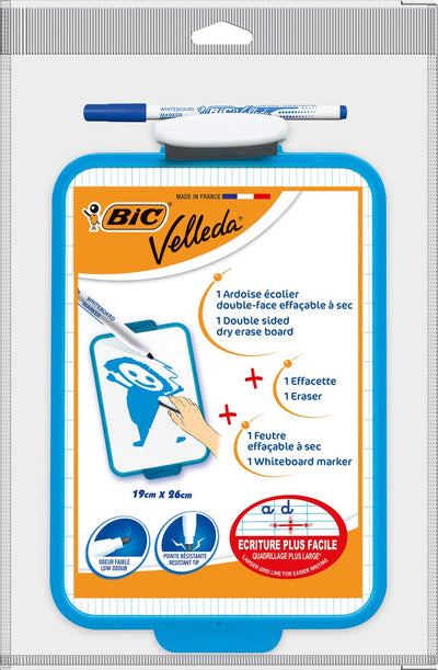 Tableau blanc velleda bic double face incl. marqueur 19x26 bleu