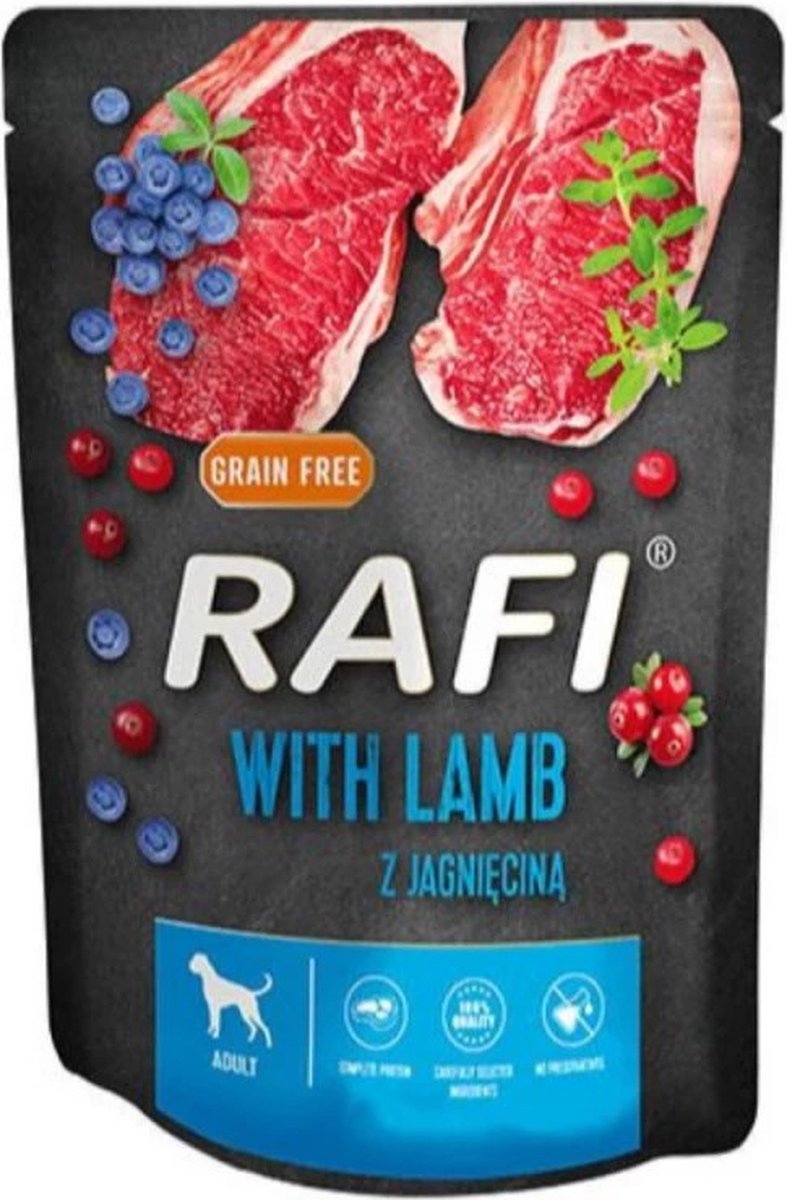 Rafi adulte - nourriture humide pour chiens - agneau, myrtille et canneberge - sans céréales - 300g