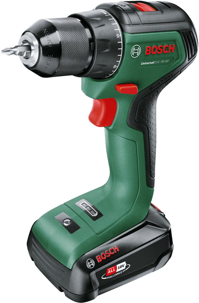 Perceuse-perceuse sans fil Bosch universaldrill 18v-60 - avec batterie 18 v (2,0 ah) et chargeur