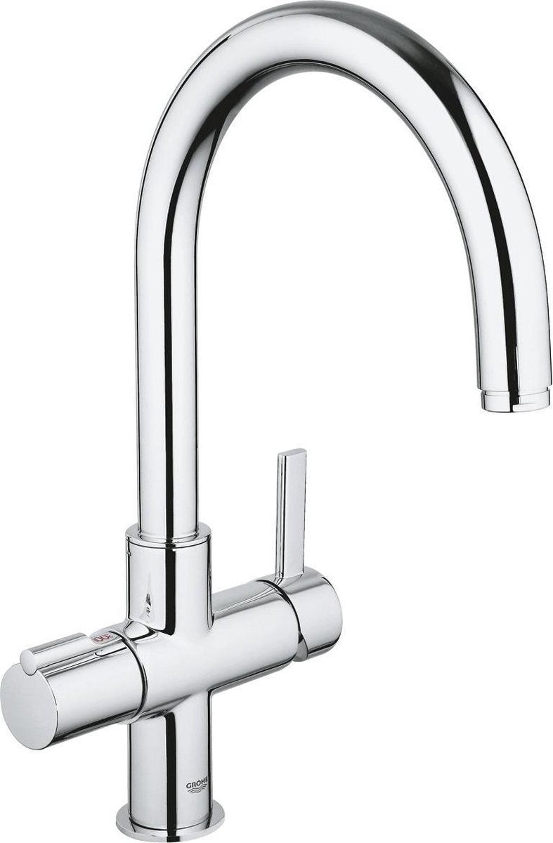 Robinet de cuisine Grohe rouge - haut - chrome
