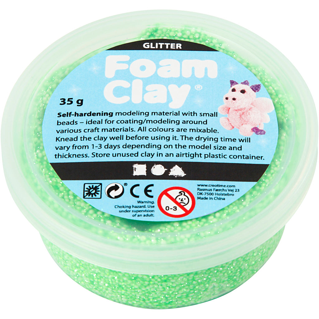 Argile Foam ®, pailletée, verte, 35 gr 1 boîte