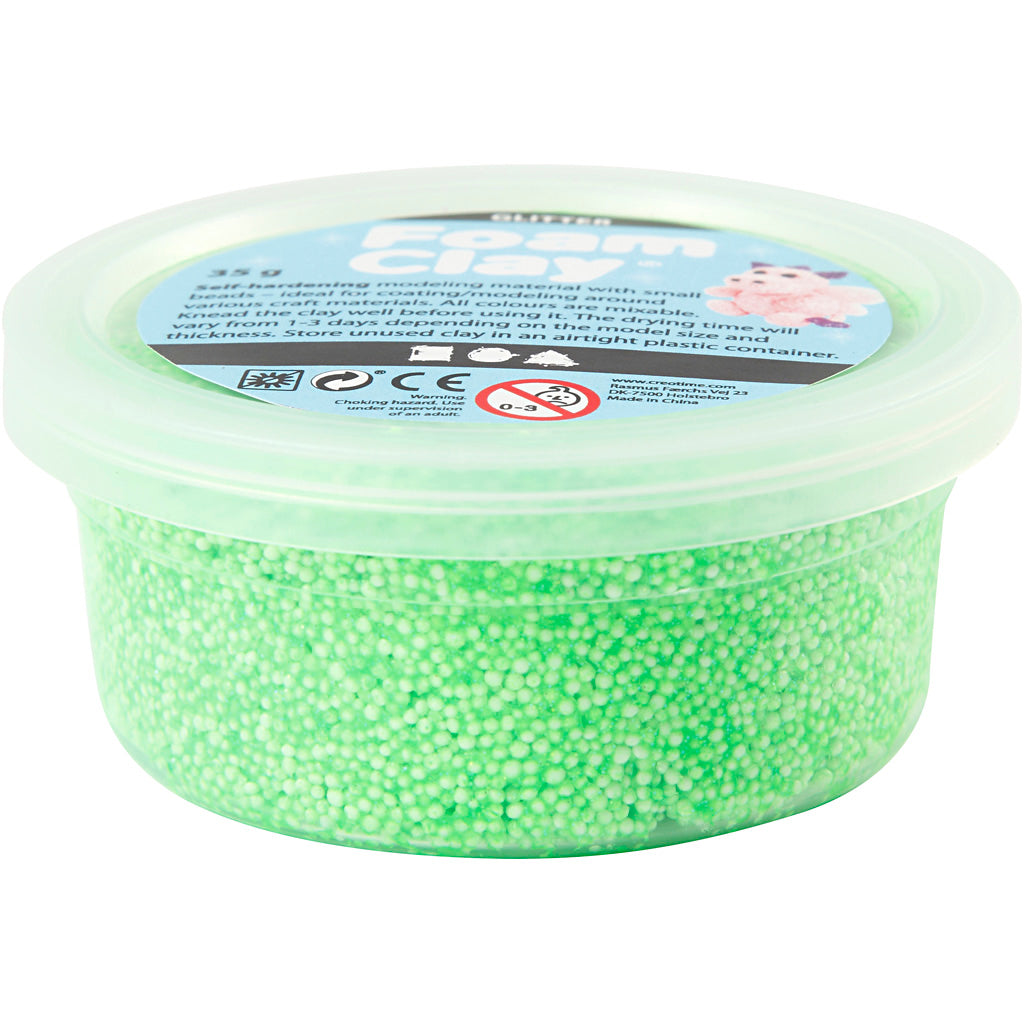 Argile Foam ®, pailletée, verte, 35 gr 1 boîte