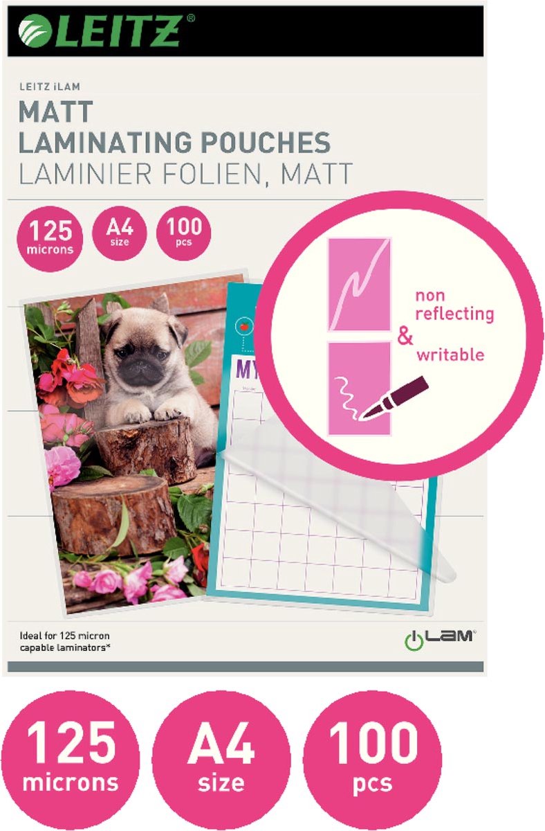 Leitz ilam pochettes de plastification a4 - 2x125microns eva mat 100 pièces