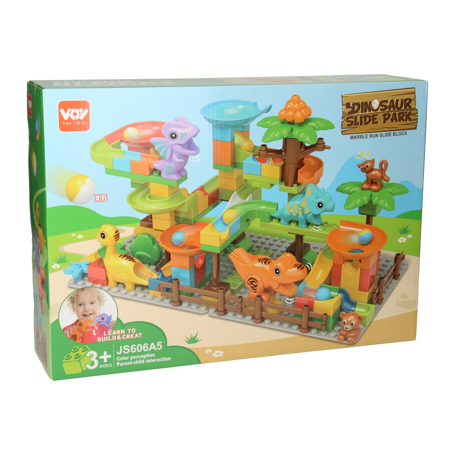 Blocs de construction et dinosaure à piste de marbre