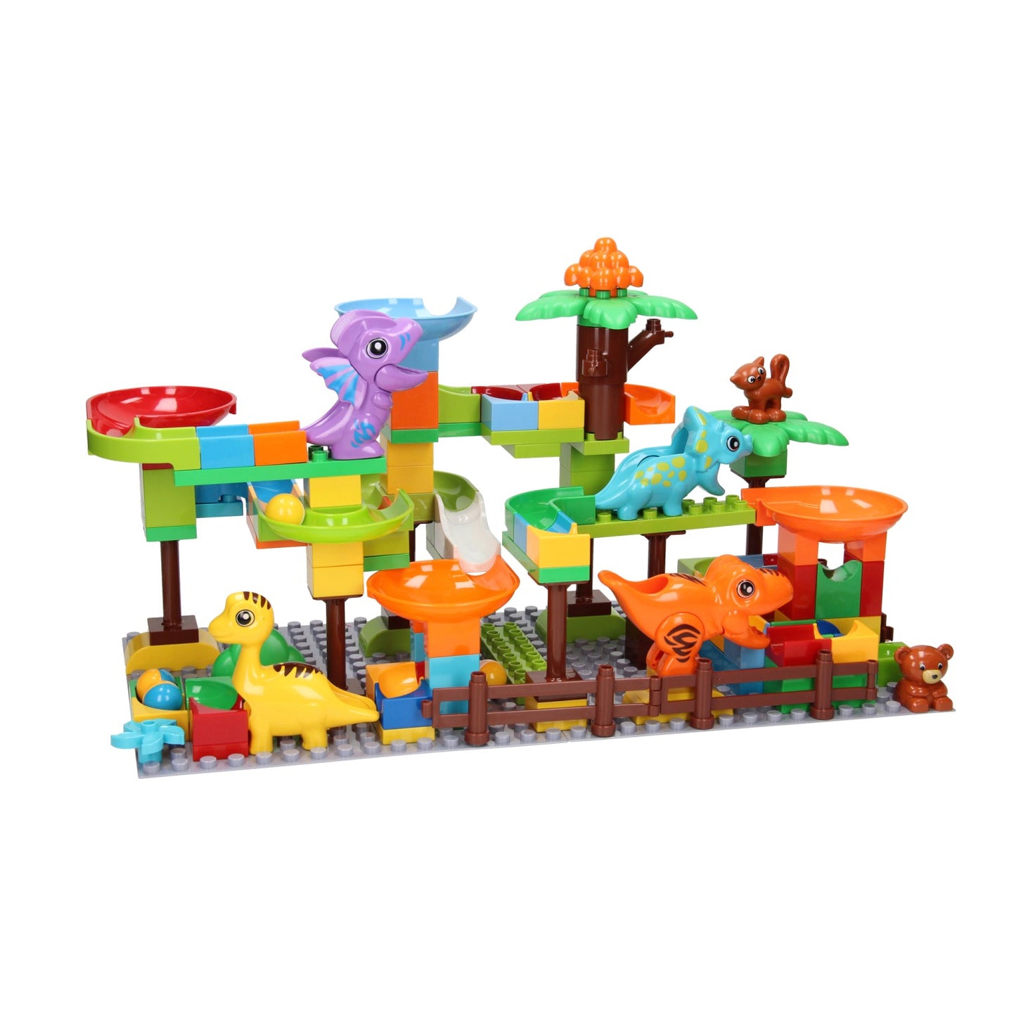 Blocs de construction et dinosaure à piste de marbre