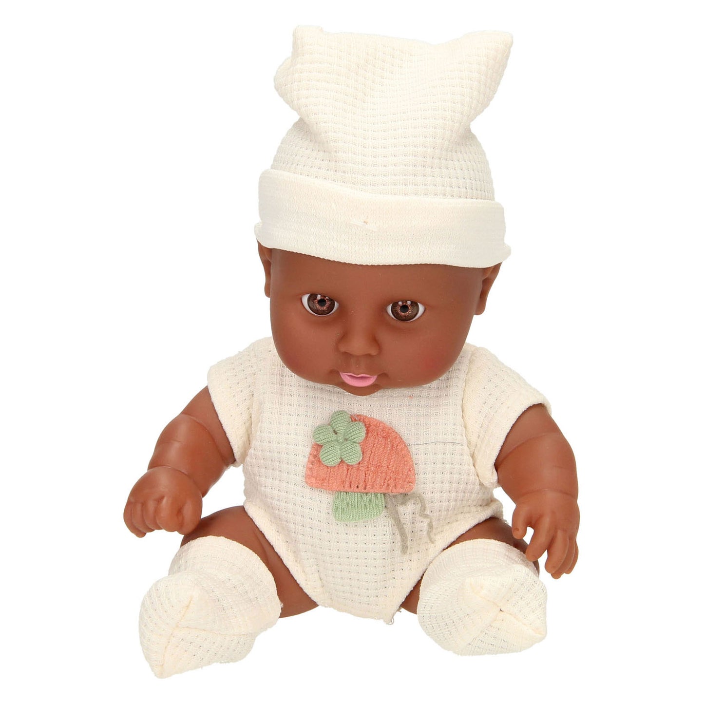 Poupée bébé avec costume gaufré et chapeau