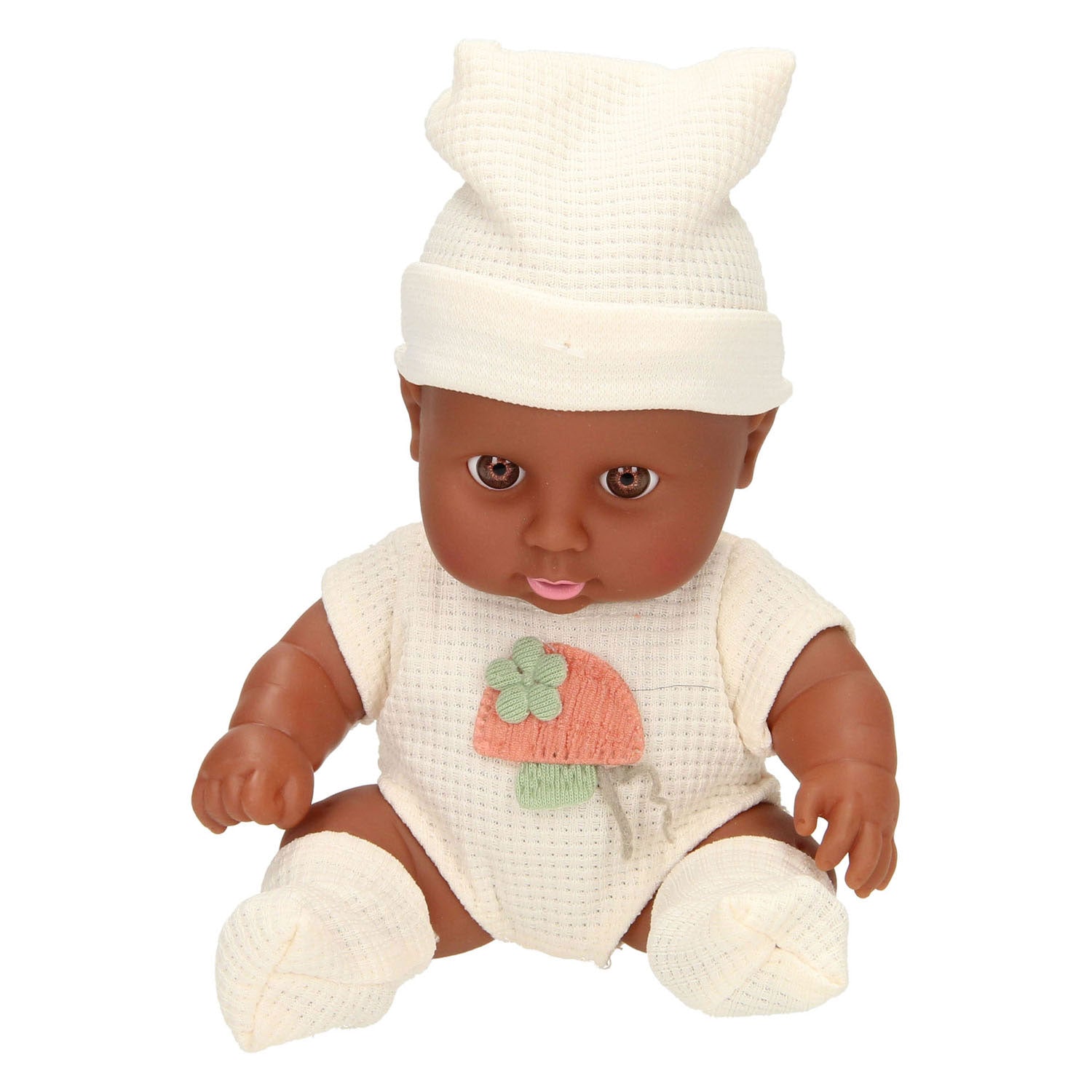 Poupée bébé avec costume gaufré et chapeau