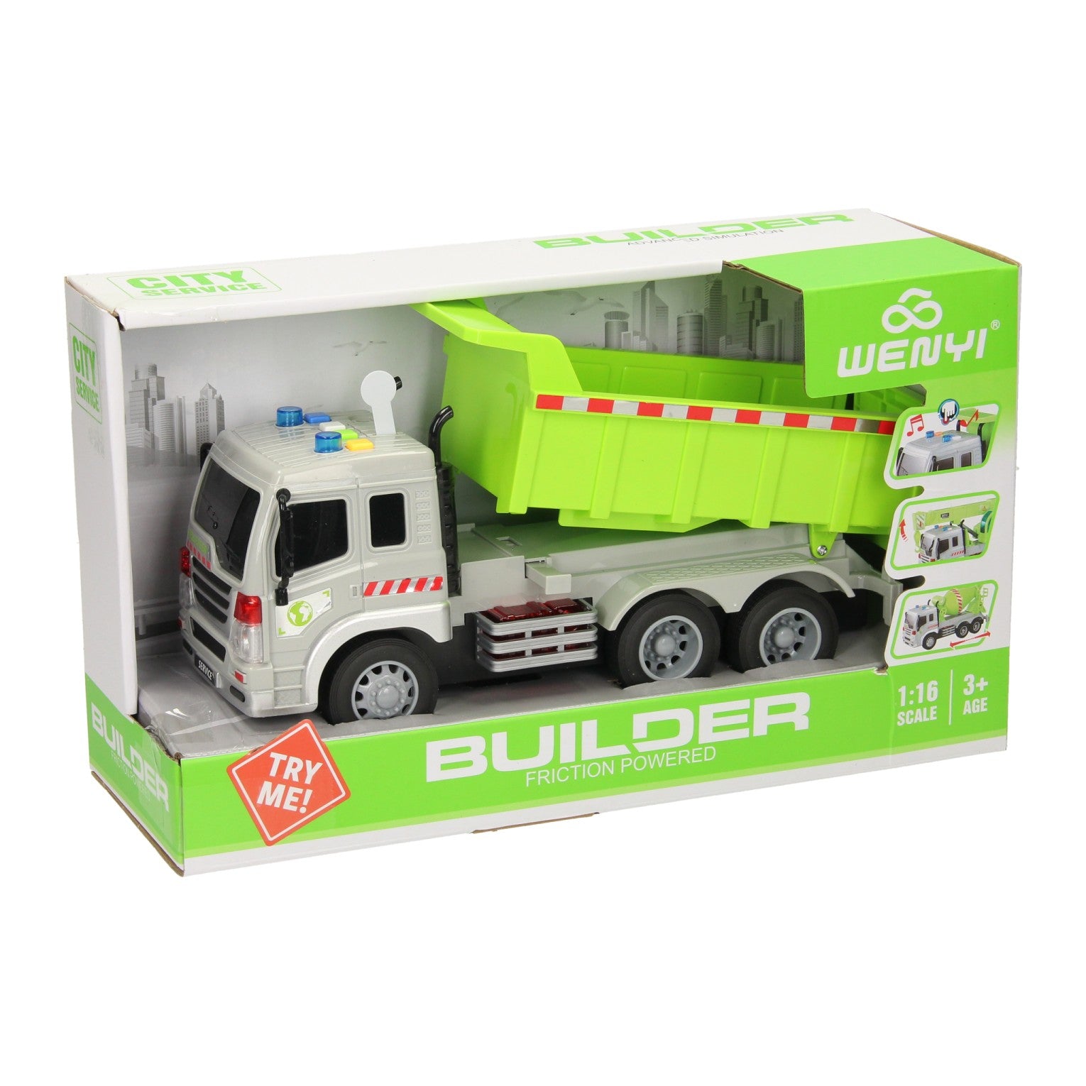 Camion avec camion à basculement avec lumière et son