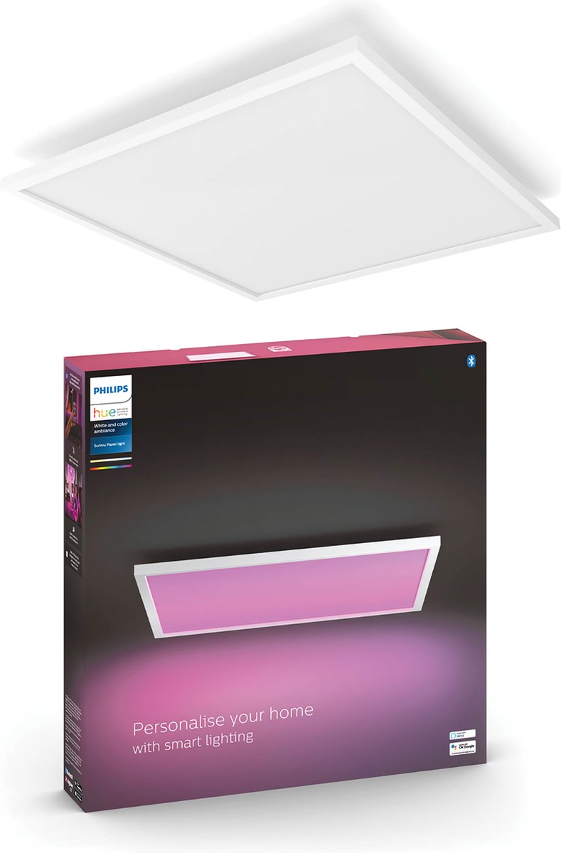 Lampe à panneau Philips Hue Surimu – lumière blanche et colorée – blanc – carré grand
