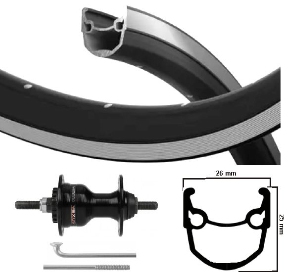 KGS Roue avant de 28 pouces (622) rayons noirs Brake Silver Brake Fixed Axe