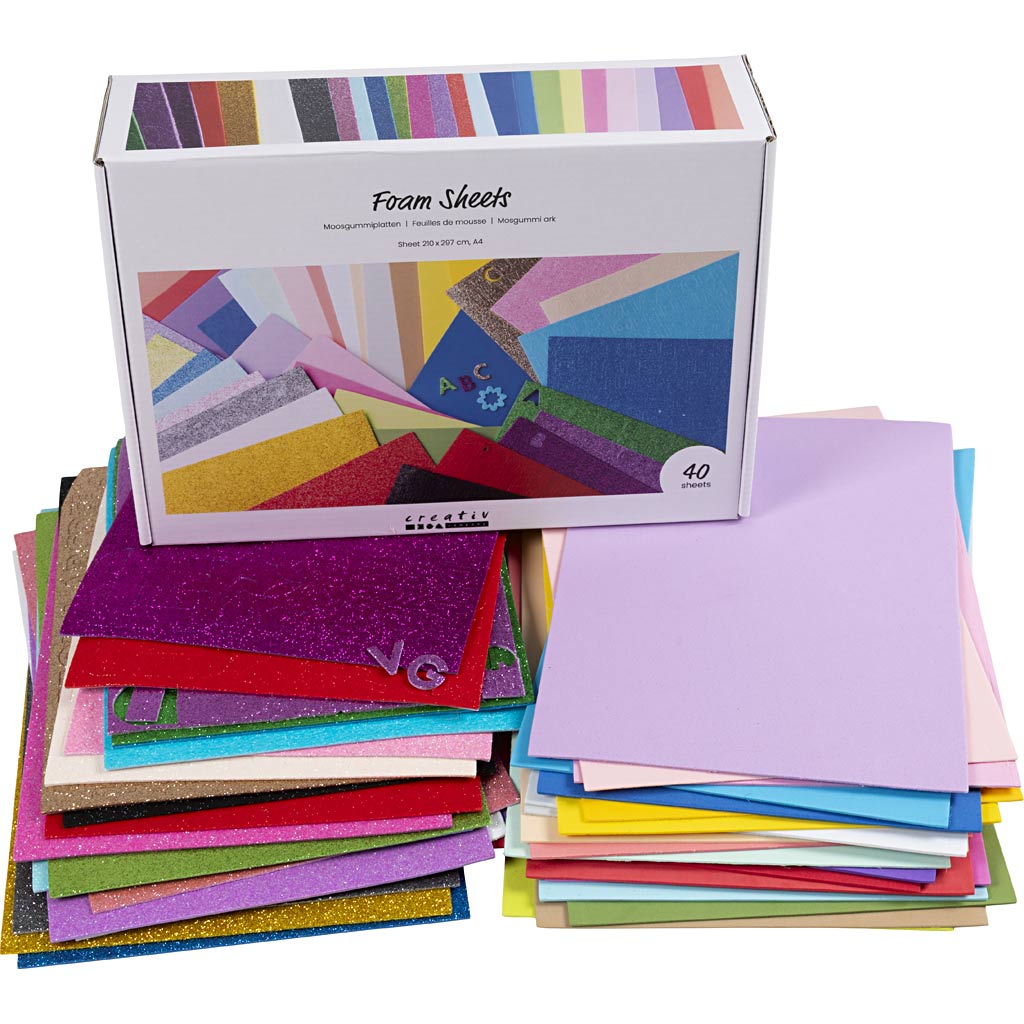 Feuilles de mousse Creativ company, a4, feuille 210x297 cm, différentes couleurs, 40 feuilles 1 boîte