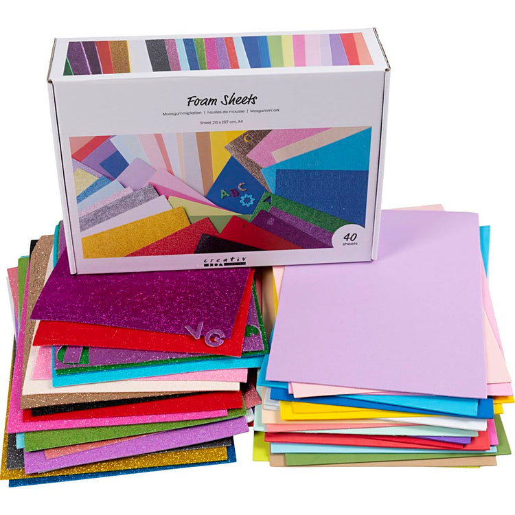 Feuilles de mousse Creativ company, a4, feuille 210x297 cm, différentes couleurs, 40 feuilles 1 boîte