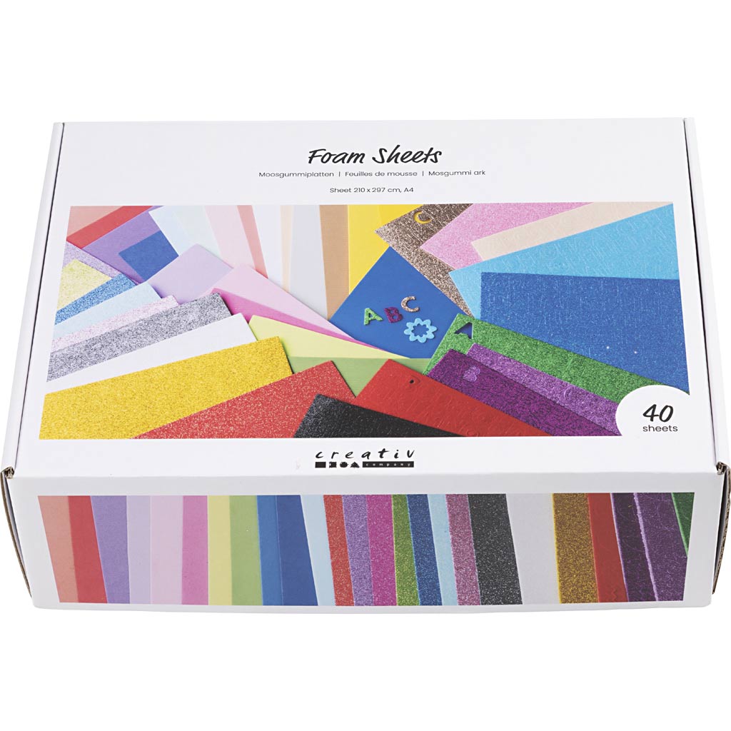 Feuilles de mousse Creativ company, a4, feuille 210x297 cm, différentes couleurs, 40 feuilles 1 boîte