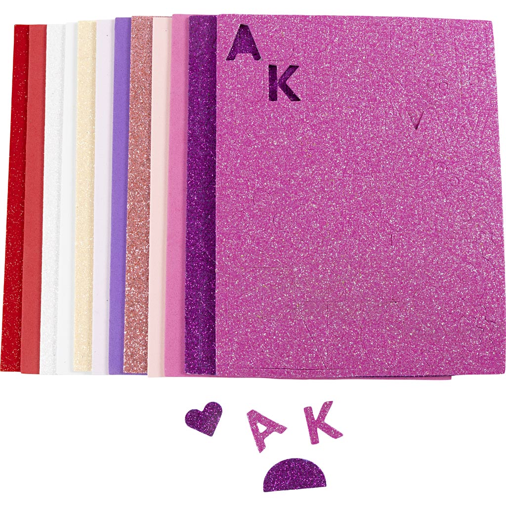 Feuilles de mousse Creativ company, format 14x25 cm, épaisseur 2 mm, harmonie rose violet, 12 feuilles 1 boîte