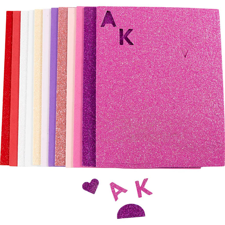 Feuilles de mousse Creativ company, format 14x25 cm, épaisseur 2 mm, harmonie rose violet, 12 feuilles 1 boîte