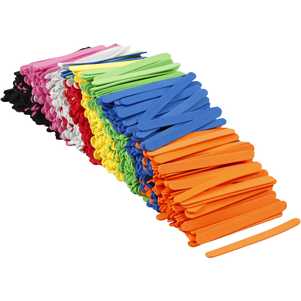 Creativ company bâtonnets de glace en mousse eva, l : 11,5 cm, l : 1 cm, épaisseur 2 mm, différentes couleurs, 1000 pièces 1 boîte