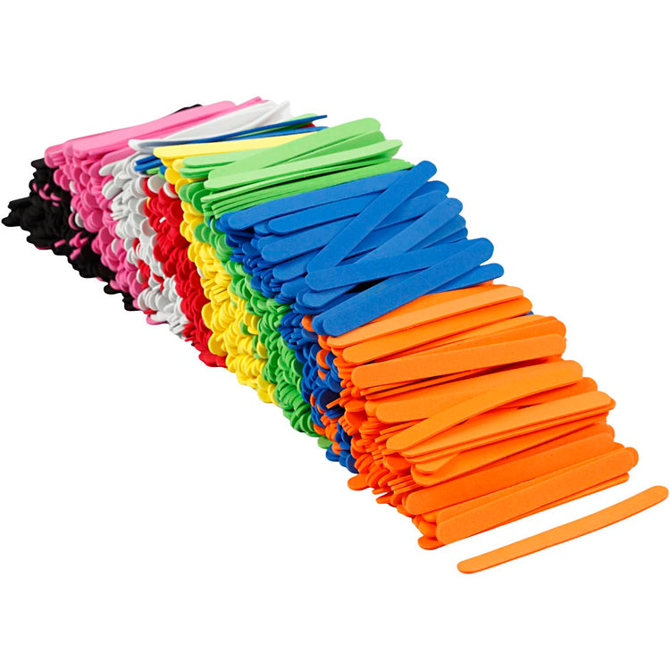 Creativ company bâtonnets de glace en mousse eva, l : 11,5 cm, l : 1 cm, épaisseur 2 mm, différentes couleurs, 1000 pièces 1 boîte
