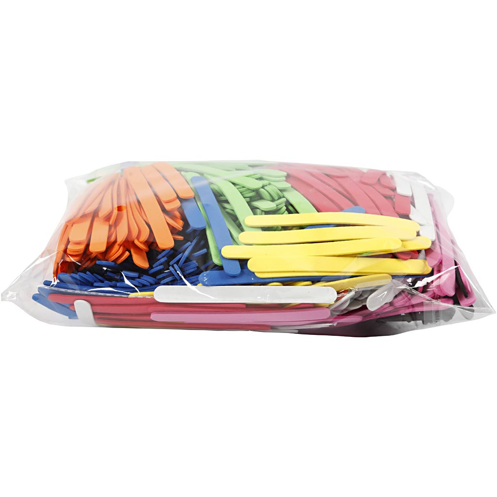Creativ company bâtonnets de glace en mousse eva, l : 11,5 cm, l : 1 cm, épaisseur 2 mm, différentes couleurs, 1000 pièces 1 boîte