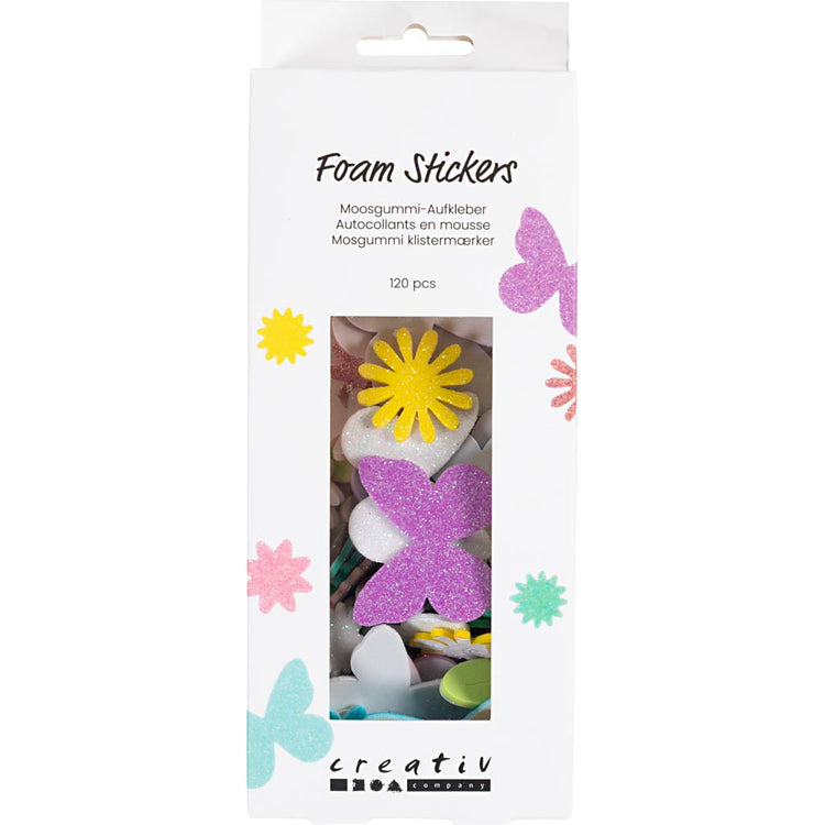 Creativ company autocollants en mousse, papillon, fleur, feuille, autocollants, taille 9-43 mm, couleurs pastel, 120 pièces 1 boîte