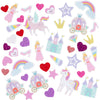 Creativ company Autocollants en mousse coeur, princesse, licorne, autocollants, taille 13-50 mm, harmonie rose violet, 150 pièces 1 boîte